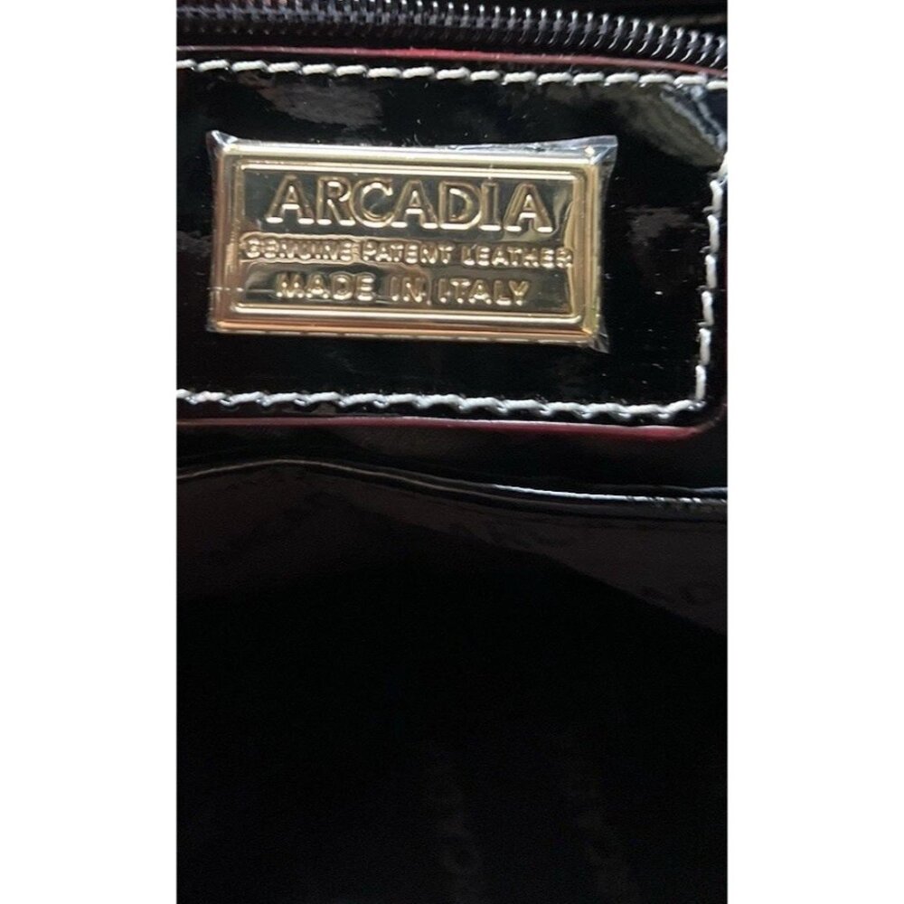 ARCADIA Italy Black Patent & Tan Leather Large Shoulder Handbag Purse Satchel - Picture 5 of 15